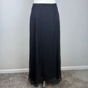 VTG 80s Afterdark Maxi Skirt Women's Black Sheer‎ Lined Flowy Chiffon Chic